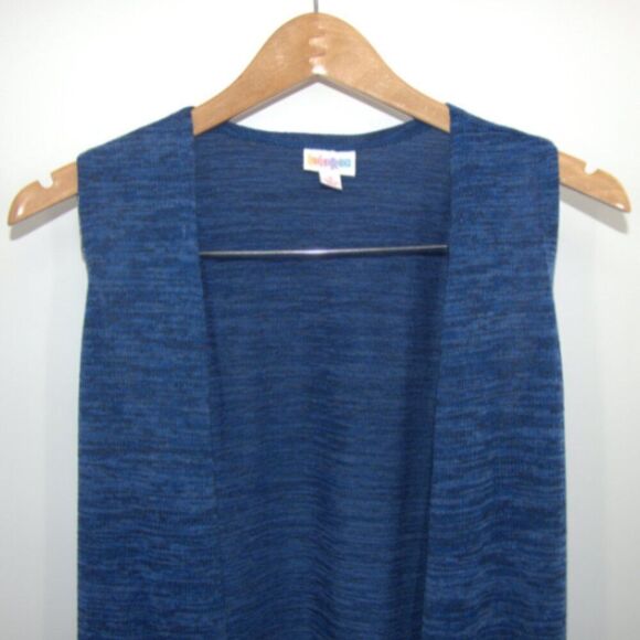 LuLaRoe Joy Feathered Blue Side Slit Sleeveless Duster Vest Size S - Picture 3 of 7